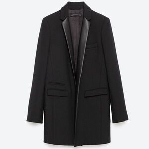 Zara Black Blazer with Leather Trim